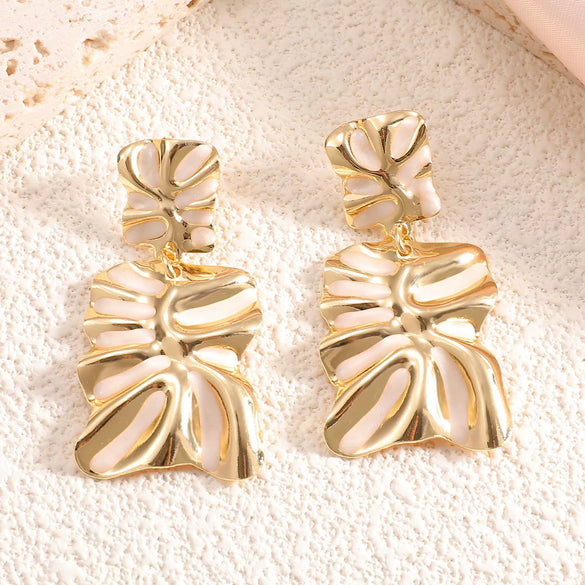 Women's Stainless Steel Geometric Enamel Drop Earrings With Fashionable Design And Polished Statement Style