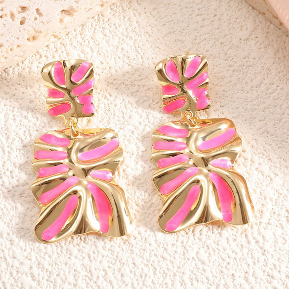 Women's Stainless Steel Geometric Enamel Drop Earrings With Fashionable Design And Polished Statement Style