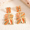 Women's Stainless Steel Geometric Enamel Drop Earrings With Fashionable Design And Polished Statement Style