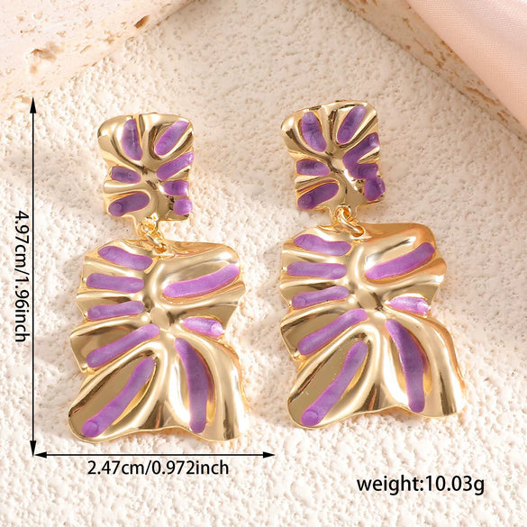Women's Stainless Steel Geometric Enamel Drop Earrings With Fashionable Design And Polished Statement Style