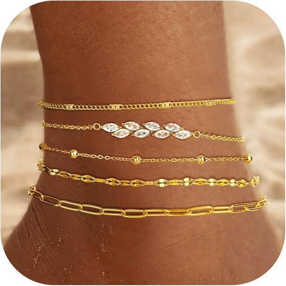 Women's Stainless Steel Geometric Evil Eye Anklet With Diamond Inlay Fashion Versatile Summer Jewelry