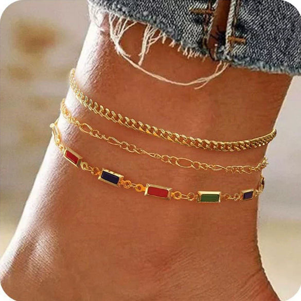 Women's Stainless Steel Geometric Evil Eye Anklet With Diamond Inlay Fashion Versatile Summer Jewelry