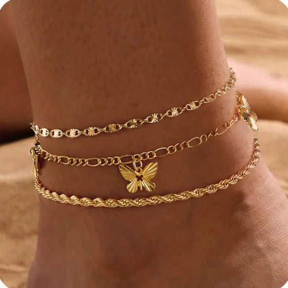 Women's Stainless Steel Geometric Evil Eye Anklet With Diamond Inlay Fashion Versatile Summer Jewelry