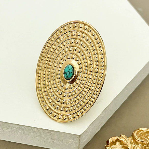 Women's Stainless Steel Geometric Exaggerated Irregular Open Ring Electroplated Light Luxury Blue Turquoise Jewelry