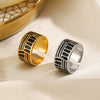Women's Stainless Steel Geometric Exaggerated Wide Open Ring With Black Oil Dropping And 18K Gold Plated Electroplating