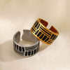 Women's Stainless Steel Geometric Exaggerated Wide Open Ring With Black Oil Dropping And 18K Gold Plated Electroplating