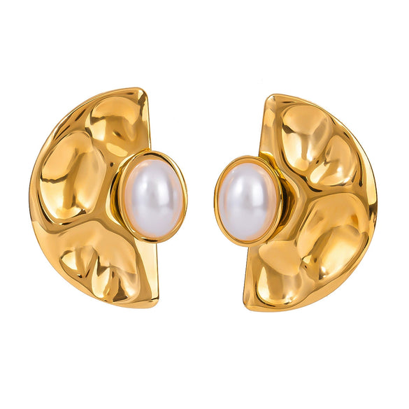 Women's Stainless Steel Geometric Fan Shaped Hammered Electroplated Earrings