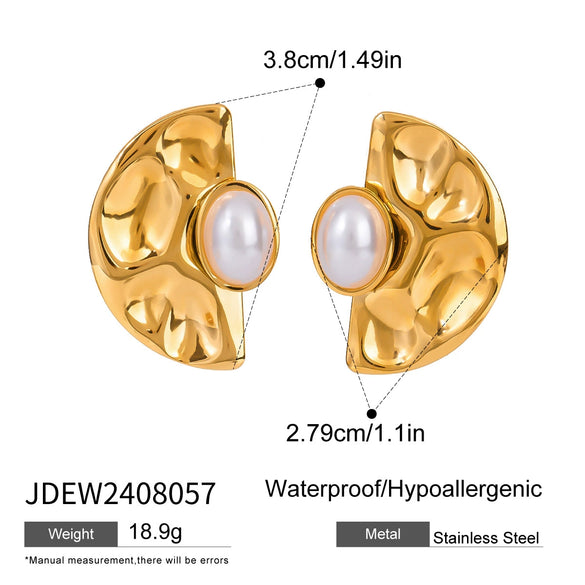 Women's Stainless Steel Geometric Fan Shaped Hammered Electroplated Earrings