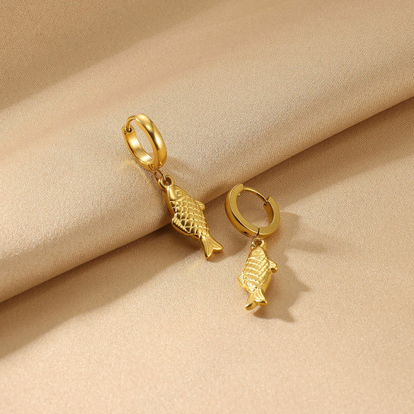 Women's Stainless Steel Geometric Fanshaped Starfish Pendant Electroplated Earrings Simple Minimalist Style