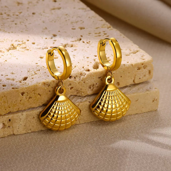 Women's Stainless Steel Geometric Fanshaped Starfish Pendant Electroplated Earrings Simple Minimalist Style