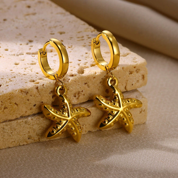Women's Stainless Steel Geometric Fanshaped Starfish Pendant Electroplated Earrings Simple Minimalist Style