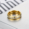 Women's Stainless Steel Geometric Finger Ring With Gold Tone Electroplated Finish And Diamond Encrusted Light Luxury Style