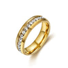 Women's Stainless Steel Geometric Finger Ring With Gold Tone Electroplated Finish And Diamond Encrusted Light Luxury Style