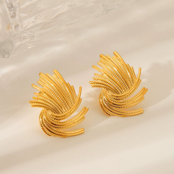Women's Stainless Steel Geometric Fireworks Ray Shaped Woven Twist Electroplated Earrings