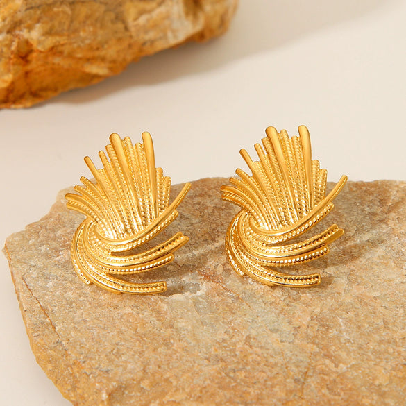 Women's Stainless Steel Geometric Fireworks Ray Shaped Woven Twist Electroplated Earrings