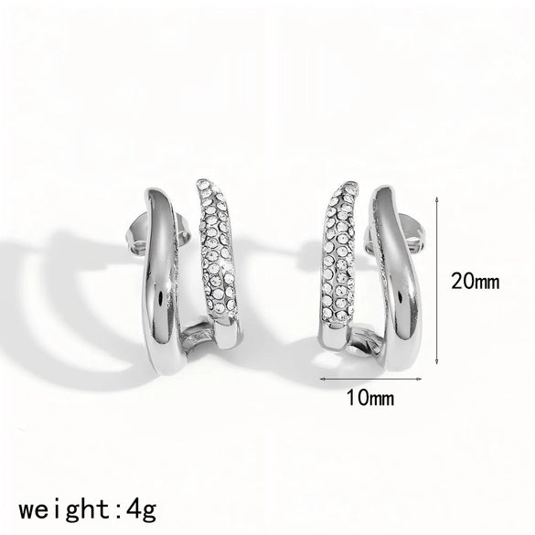 Women's Stainless Steel Geometric Fiveclaw Diamond Earrings Set With Diamonds