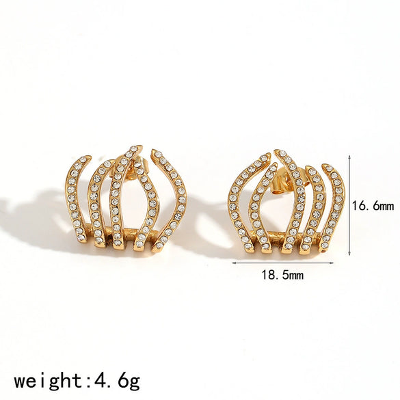 Women's Stainless Steel Geometric Fiveclaw Diamond Earrings Set With Diamonds