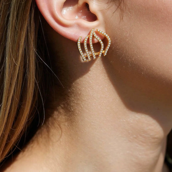 Women's Stainless Steel Geometric Fiveclaw Diamond Earrings Set With Diamonds