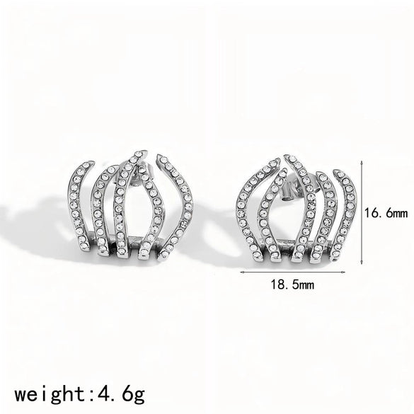 Women's Stainless Steel Geometric Fiveclaw Diamond Earrings Set With Diamonds