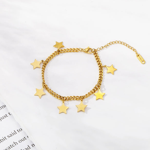 Women's Stainless Steel Geometric Fivepointed Star Pendant Tassel Jewelry With Electroplating