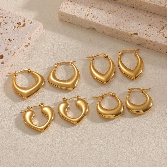 Women's Stainless Steel Geometric Flower Earrings With Gold Tone Electroplated Finish And Light Luxury Fashion Design