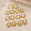 Women's Stainless Steel Geometric Flower Earrings With Gold Tone Electroplated Finish And Light Luxury Fashion Design