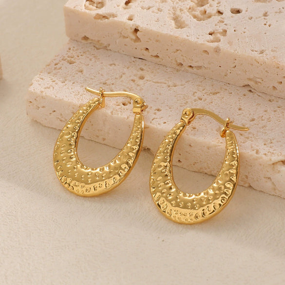 Women's Stainless Steel Geometric Flower Earrings With Gold Tone Electroplated Finish And Light Luxury Fashion Design