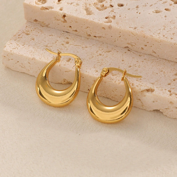 Women's Stainless Steel Geometric Flower Earrings With Gold Tone Electroplated Finish And Light Luxury Fashion Design