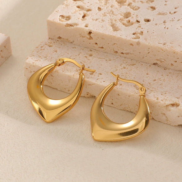 Women's Stainless Steel Geometric Flower Earrings With Gold Tone Electroplated Finish And Light Luxury Fashion Design