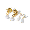 Women's Stainless Steel Geometric Flower Earrings With Zircon And Pearl Gold Plated Light Luxury Fashion Jewelry
