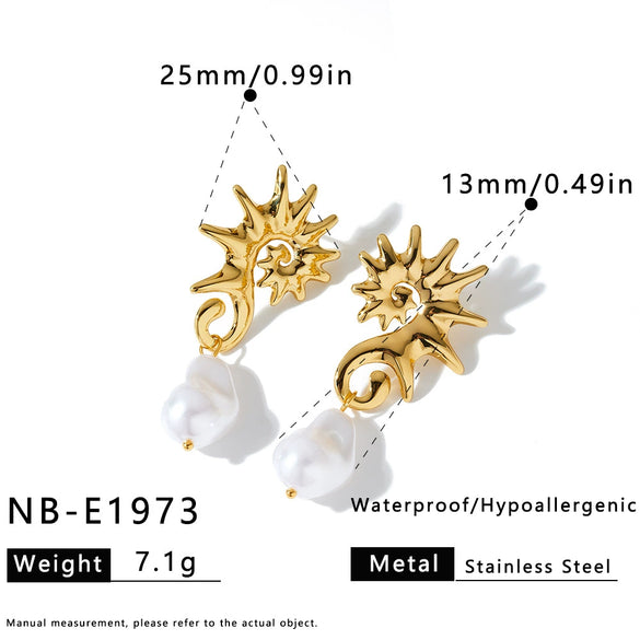 Women's Stainless Steel Geometric Flower Earrings With Zircon And Pearl Gold Plated Light Luxury Fashion Jewelry
