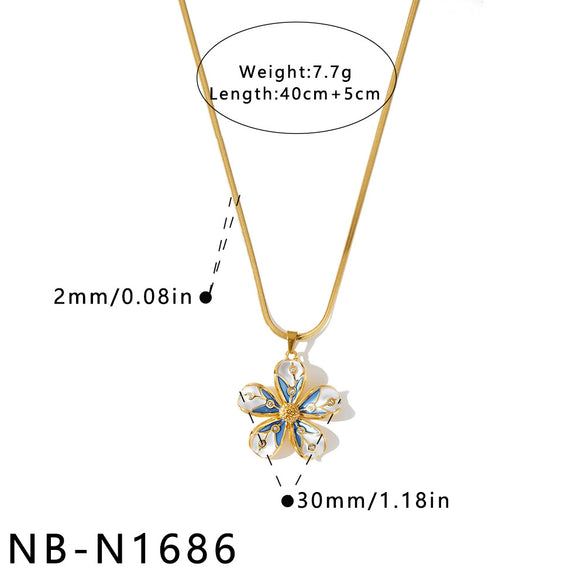 Women's Stainless Steel Geometric Flower Pattern Necklace With Oil Drip Design Vacuum Plated Finish And Rhinestone Accent