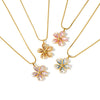 Women's Stainless Steel Geometric Flower Pattern Necklace With Oil Drip Design Vacuum Plated Finish And Rhinestone Accent