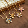 Women's Stainless Steel Geometric Flower Pattern Necklace With Oil Drip Design Vacuum Plated Finish And Rhinestone Accent