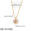 Women's Stainless Steel Geometric Flower Pattern Necklace With Oil Drip Design Vacuum Plated Finish And Rhinestone Accent