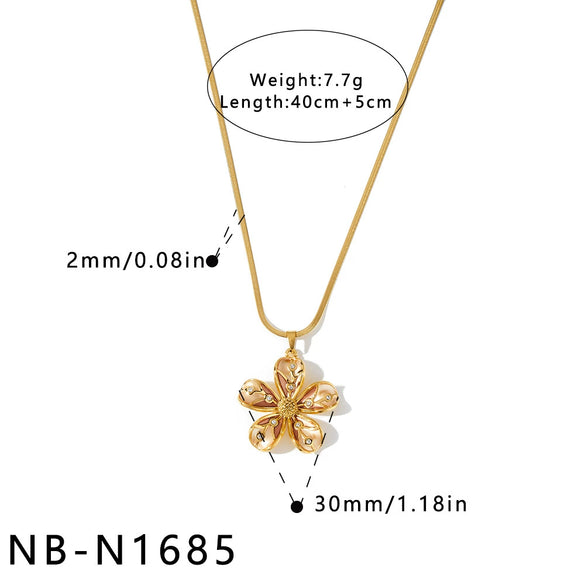 Women's Stainless Steel Geometric Flower Pattern Necklace With Oil Drip Design Vacuum Plated Finish And Rhinestone Accent