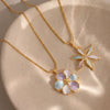 Women's Stainless Steel Geometric Flower Pendant Necklace With Rhinestone Details And 18K Gold Plated Finish