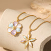 Women's Stainless Steel Geometric Flower Pendant Necklace With Rhinestone Details And 18K Gold Plated Finish