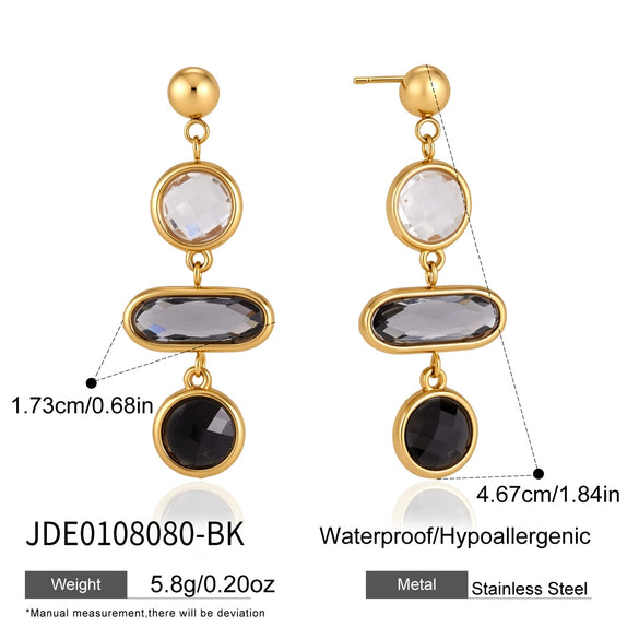 Women's Stainless Steel Geometric Gemstone And Glass Tassel Earrings With Plated Finish
