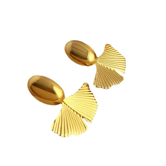 Women's Stainless Steel Geometric Ginkgo Leaf Fanshaped Cold Style Light Luxury Ear Studs