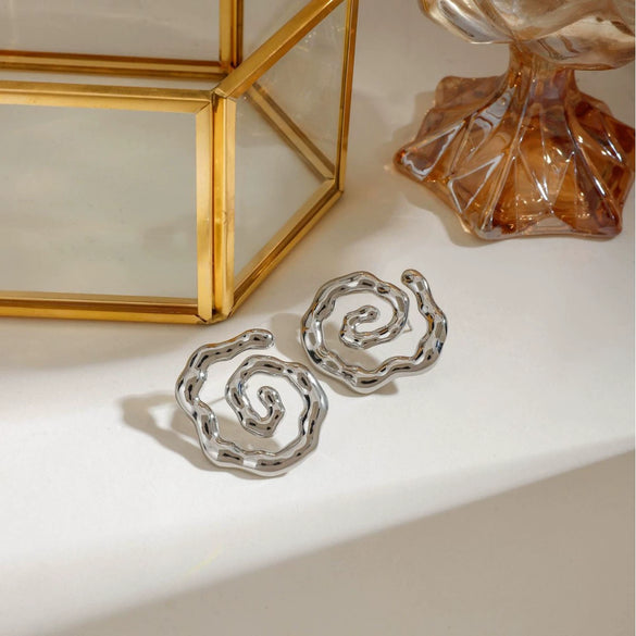 Women's Stainless Steel Geometric Hammer Wave Pattern Electroplated Earrings