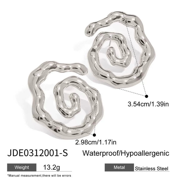 Women's Stainless Steel Geometric Hammer Wave Pattern Electroplated Earrings