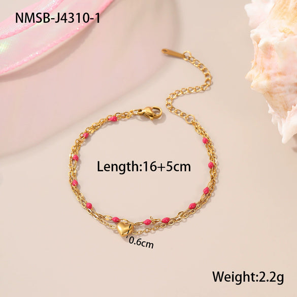 Women's Stainless Steel Geometric Handbeaded Bracelet With Electroplating Design