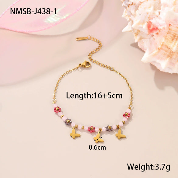 Women's Stainless Steel Geometric Handbeaded Bracelet With Electroplating Design