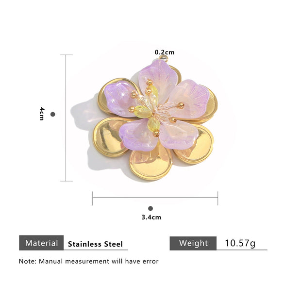 Women's Stainless Steel Geometric Handmade Flower Crystal Beads Jewelry Earrings Pendant With Electroplating