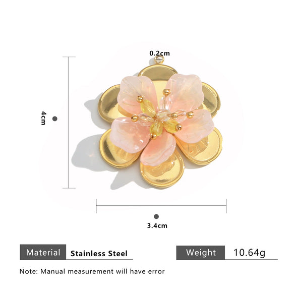 Women's Stainless Steel Geometric Handmade Flower Crystal Beads Jewelry Earrings Pendant With Electroplating