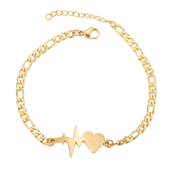Women's Stainless Steel Geometric Heart Beaded Bracelet With Electroplated Finish Fashion Jewelry