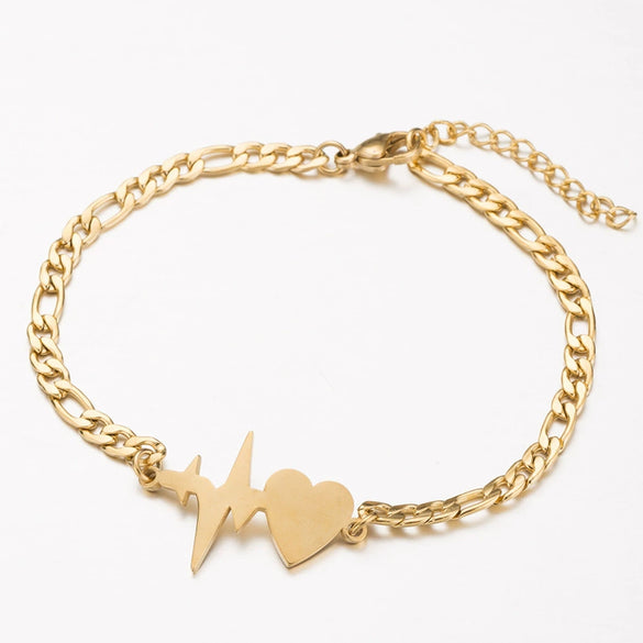 Women's Stainless Steel Geometric Heart Beaded Bracelet With Electroplated Finish Fashion Jewelry