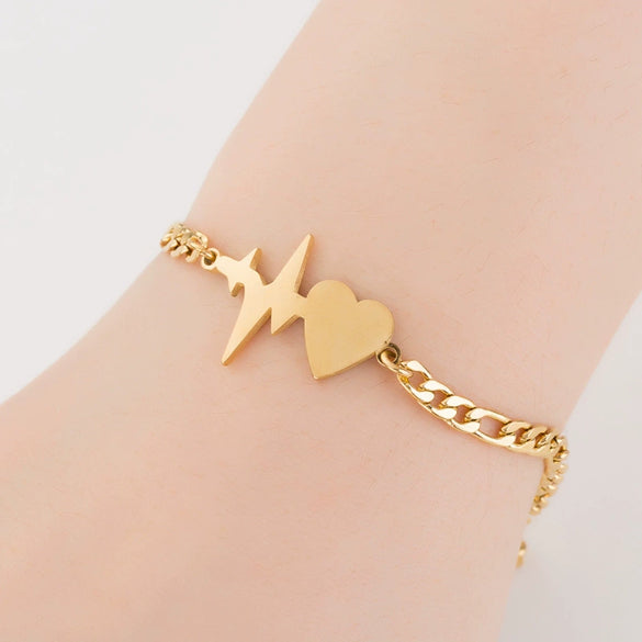 Women's Stainless Steel Geometric Heart Beaded Bracelet With Electroplated Finish Fashion Jewelry