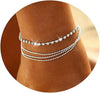 Women's Stainless Steel Geometric Heart Fishbone Snake Chain Fine Bead Paperclip Anklet Simple Fashion Foot Jewelry